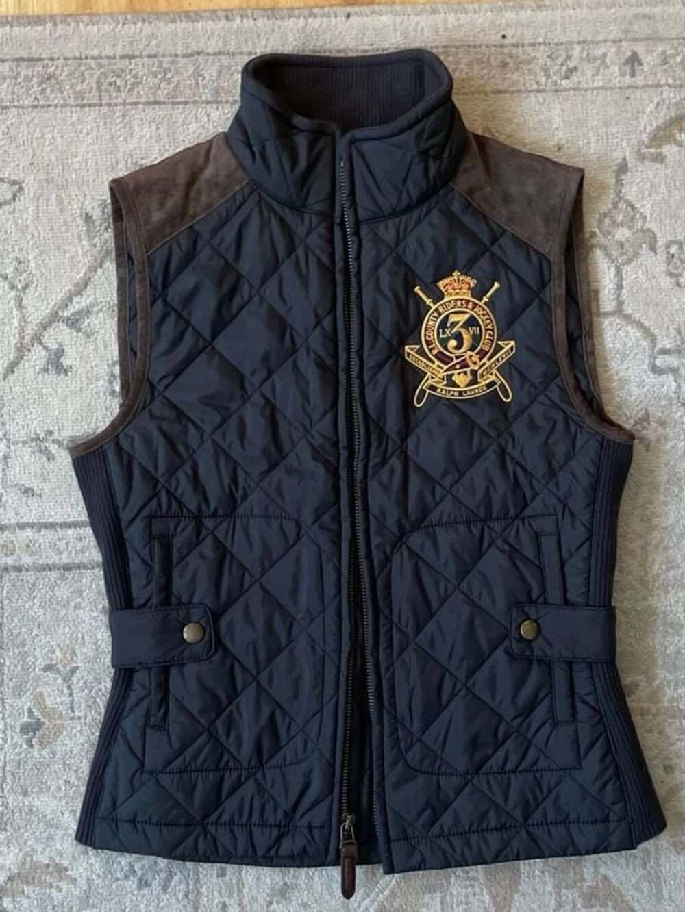 Ralph Lauren Sport Quilted Crest Vest with Suede Patches Size S/P